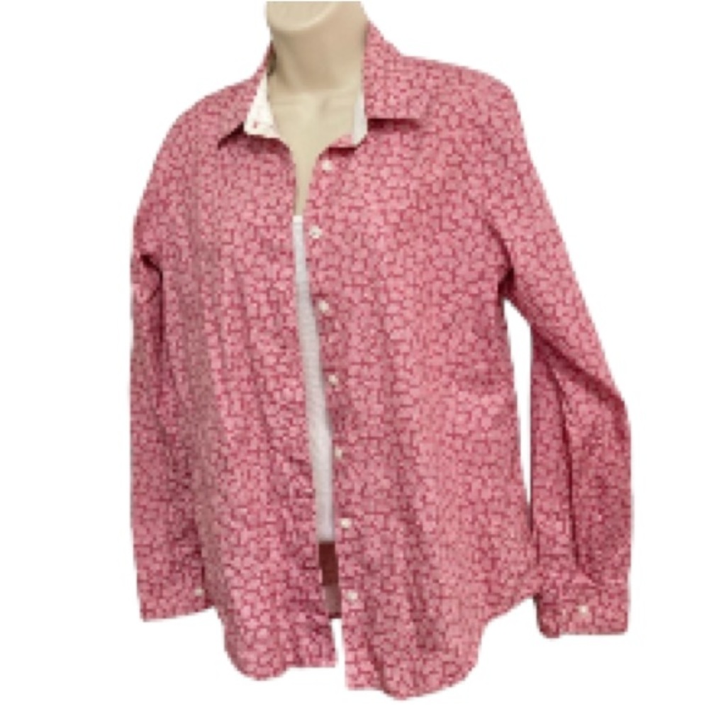 ORVIS Pink Button Up Front Collared Shirt Top Leaves Leaf Design Womens Size 10